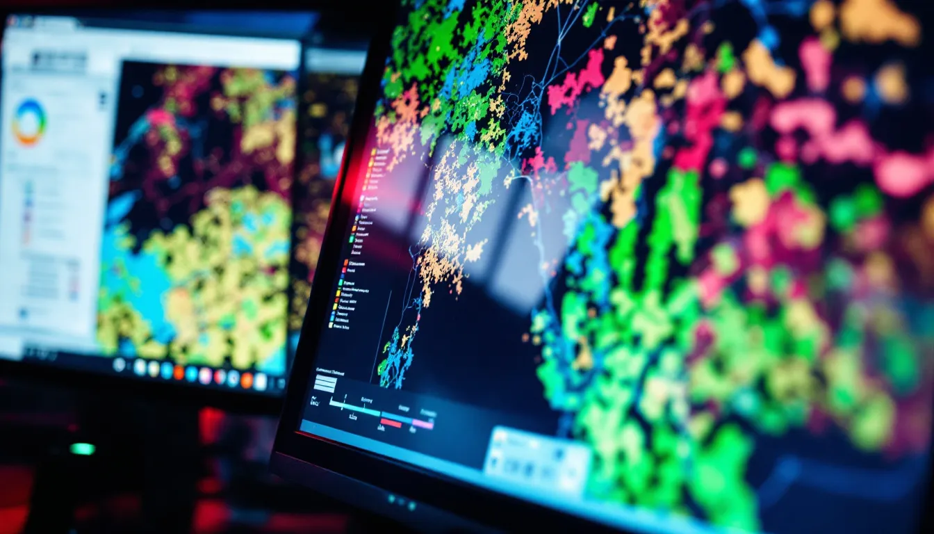 Visor de sistema de información geográfica con capas de parcelas en pantalla