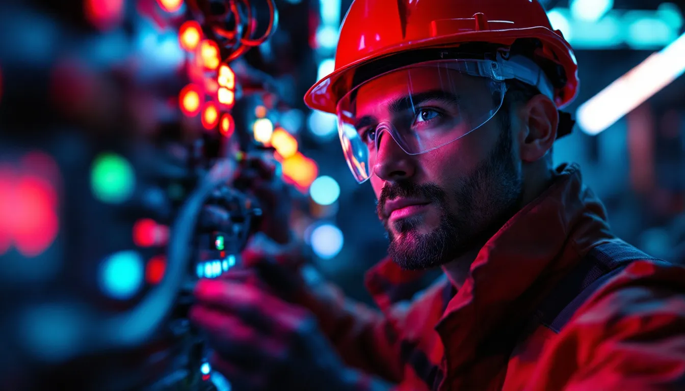 Técnico revisando un cuadro de control eléctrico