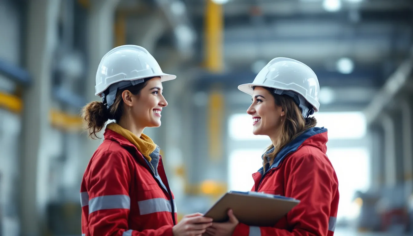 Dos técnicas de EINOR conversando en una nave industrial